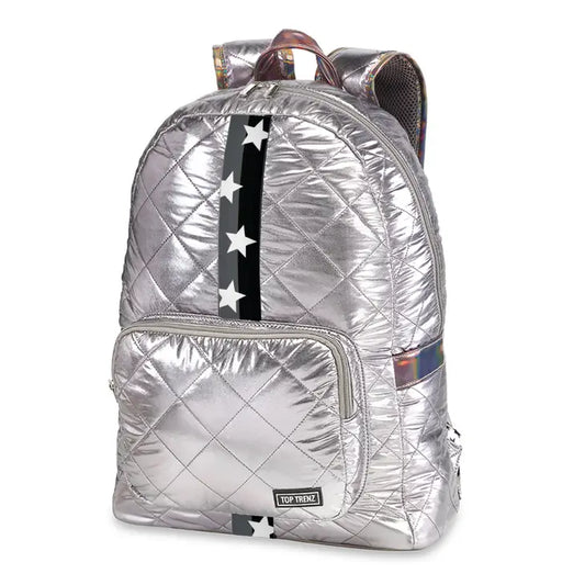 Gunmetal Diamond Stitch Puff Backpack