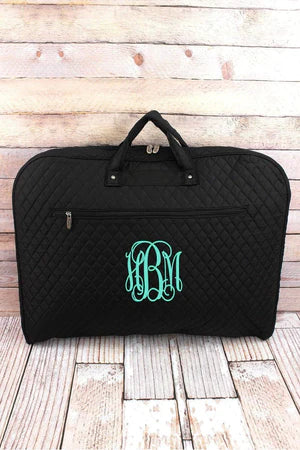 Shop our black quilted personalized garment bags at Starbox Gifts